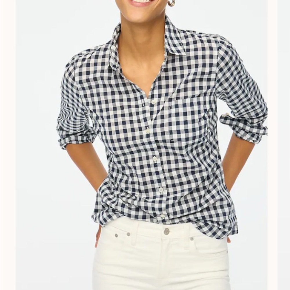J. Crew Navy and White Gingham Lightweight top - XS